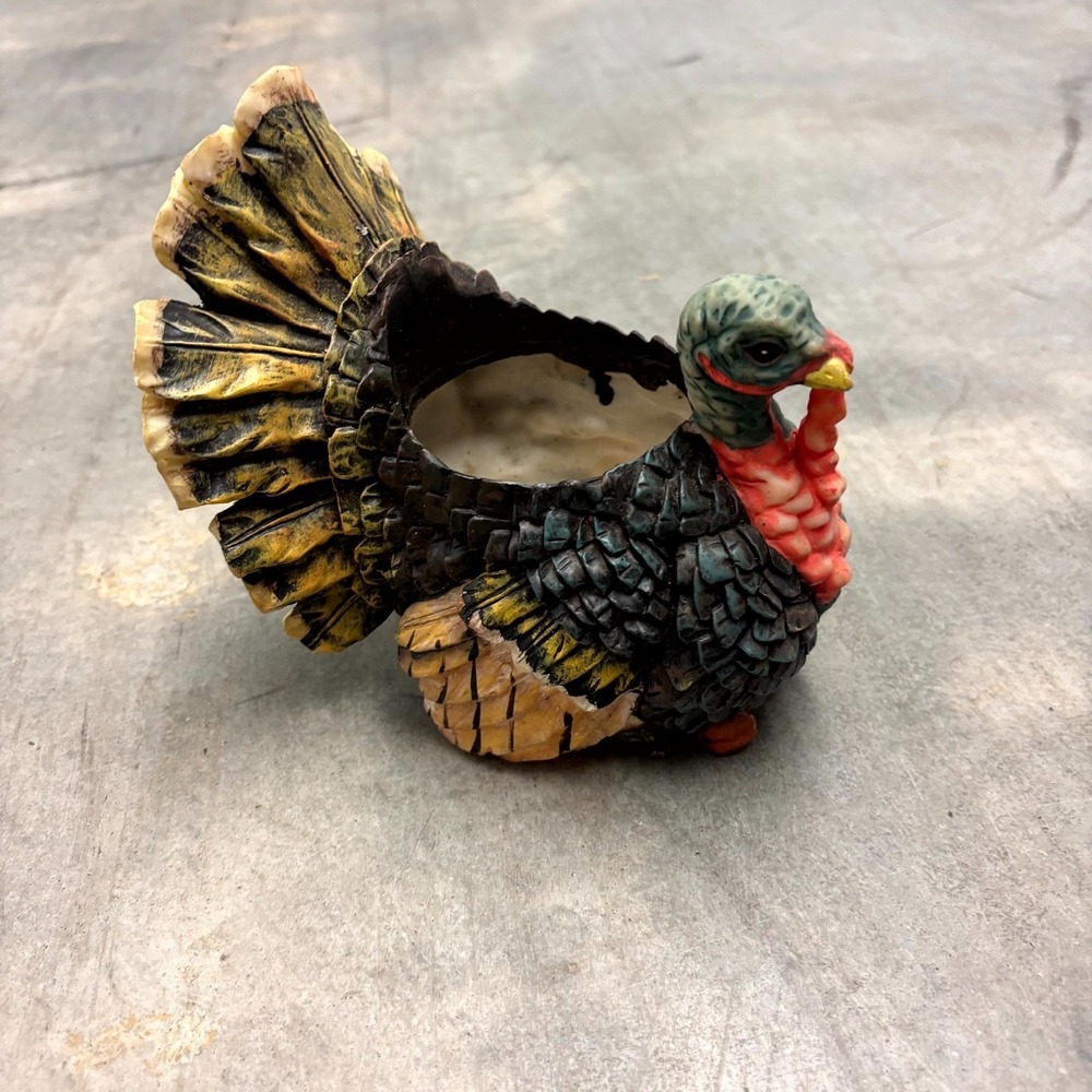 Vintage Thanksgiving Turkey Planter Bowl Candy Dish Fall Harvest Decor Resin
